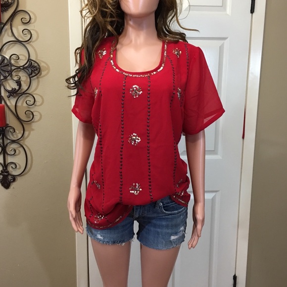 Ashley Stewart Tops - BUNDLE ME 😃 Ashley Stewart red beaded sequin top